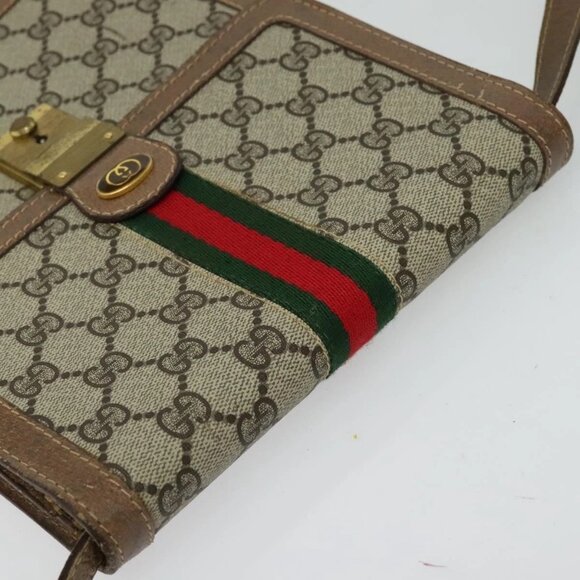 GUCCI GG Supreme Web Sherry Line Shoulder Bag PVC Beige Gold - Picture 5 of 16
